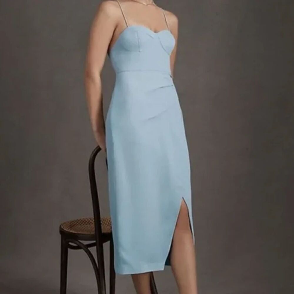 NEW Anthropologie BHLDN Emanuelle Georgette Blue Midi Dress Size 8 - Picture 2 of 8